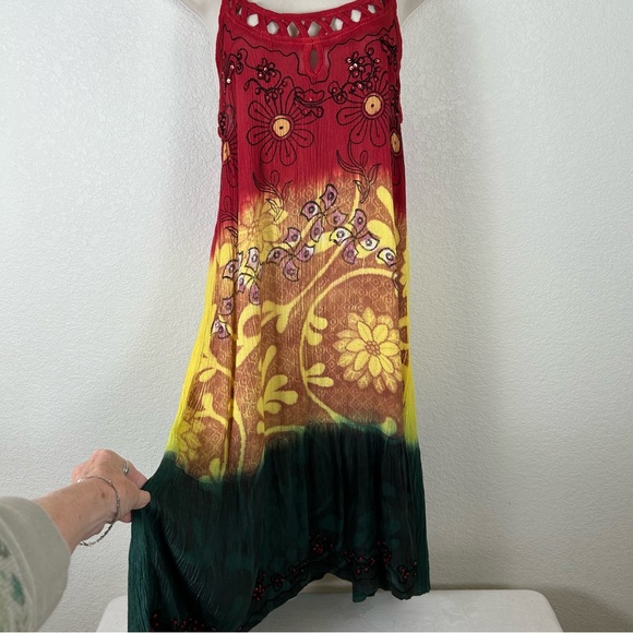 VTG Just Cruisin women Free size rayon sun dress tiered Bohemian Hippie unique - Picture 5 of 9